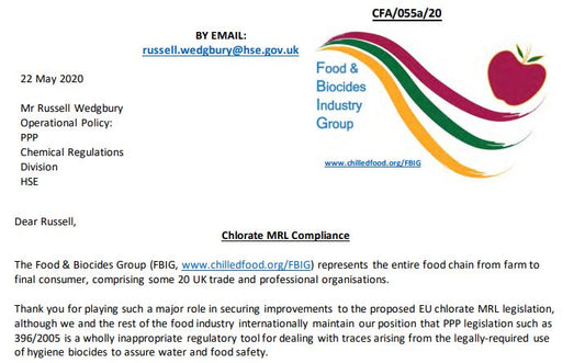 Food & Biocides Industry Group - Submission to HSE on chlorate MRL Compliance (2020)