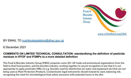 Food & Industry Biocides Group - Submission to DHSC on definition of pesticides (2021)