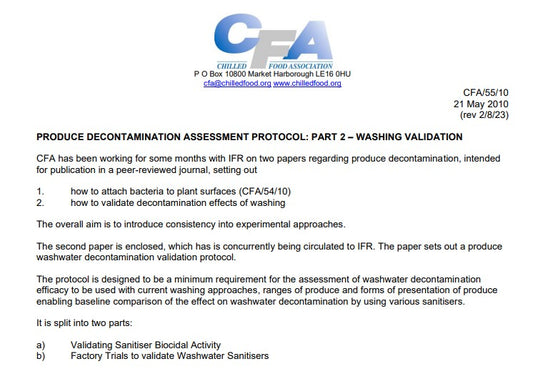 Produce Decontamination Assessment Protocol: Part 2 Washing Validation (2010, rev 2023)