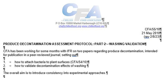 Produce Decontamination Assessment Protocol: Part 2 Washing Validation