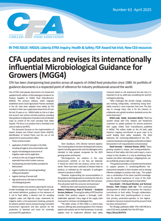 CFA Newsletter Issue 63 April 2025 - STEC, Listeria, Brexit, Micro Guidance for Growers, H&S Update, Chilled Ed