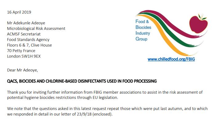 Food & Biocides Industry Group - Response to ACMSF 16 April 2019