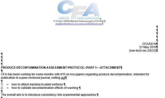 Produce Decontamination Assessment Protocol: Part 1 - Attachment